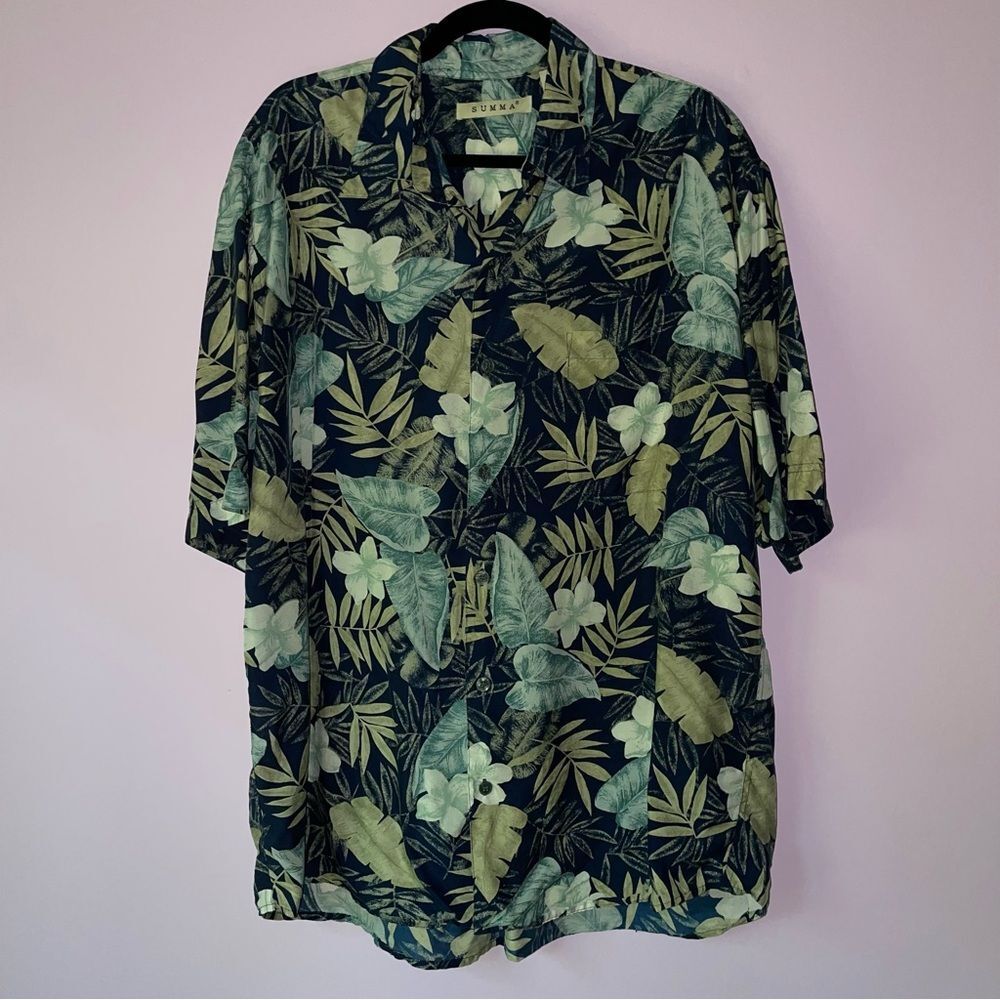 Summa L Hawaiian Shirt Silk Blend Button Collar Short Sleeve